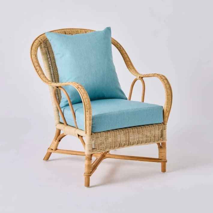 Fauteuil en rotin naturel esprit grand père Nantucket - T040 aqua