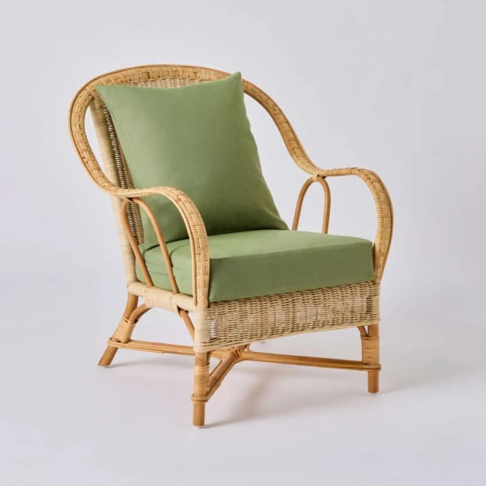 Fauteuil en rotin naturel esprit grand père Nantucket - T042 vert