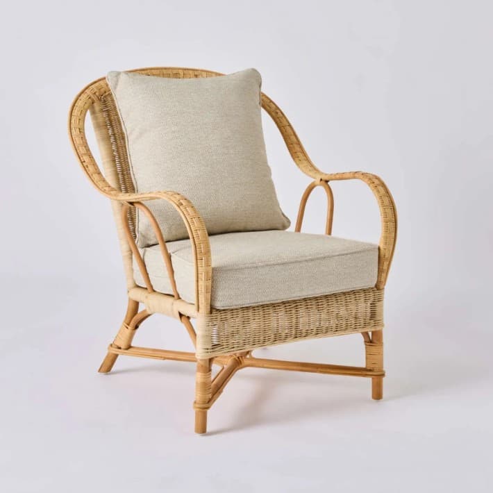Fauteuil en rotin naturel esprit grand père Nantucket - T597 chenille gris