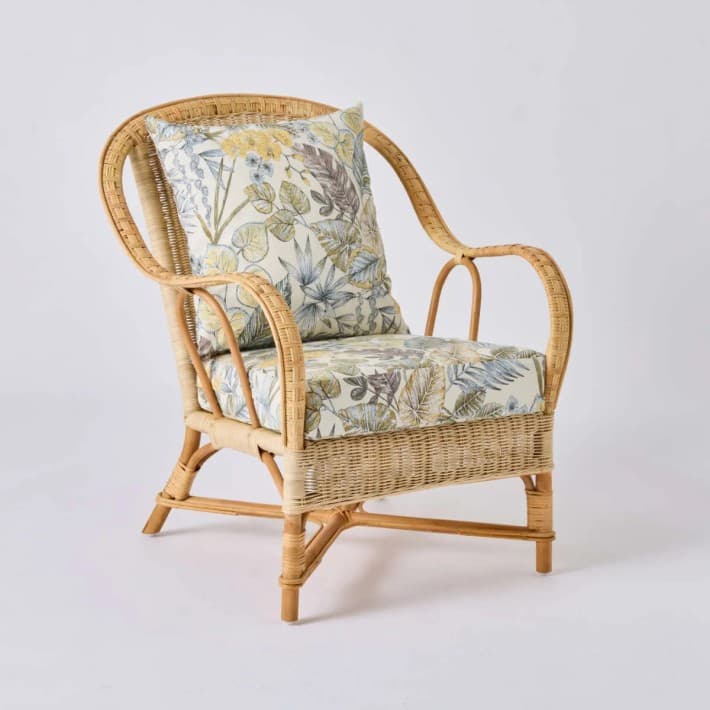 Fauteuil en rotin naturel esprit grand père Nantucket - T044 bouquet écru