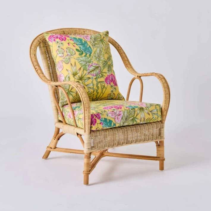 Fauteuil en rotin naturel esprit grand père Nantucket - T045 bouquet yellow