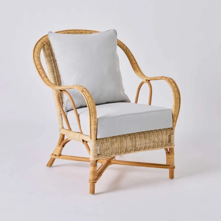 Fauteuil en rotin naturel esprit grand père Nantucket - T552 gris perle