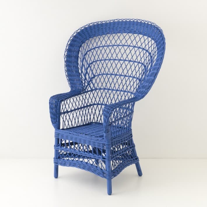 Fauteuil en osier laqué Eventail - bleu grec