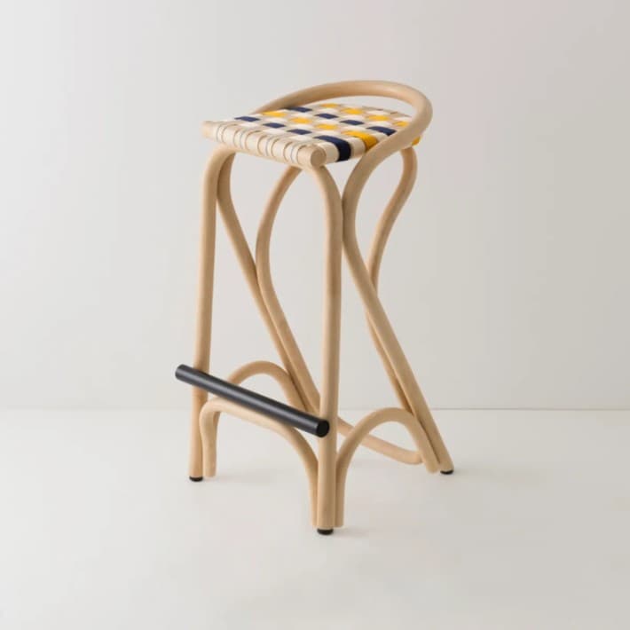 Tabouret de bar en rotin VIRAGE - bleu jaune