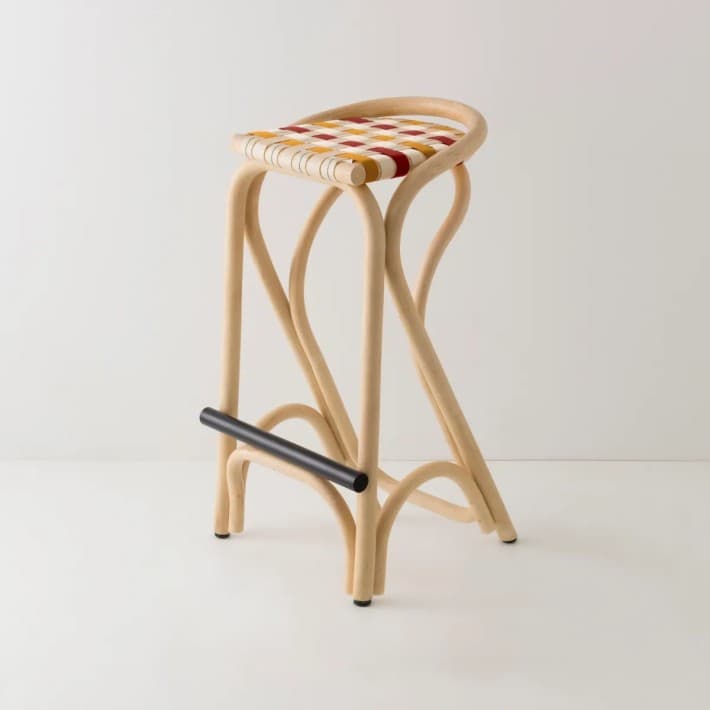 Tabouret de bar en rotin VIRAGE - jaune rouge