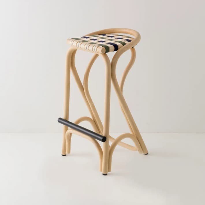 Tabouret de bar en rotin VIRAGE - bleu vert