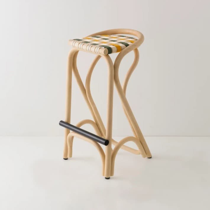 Tabouret de bar en rotin VIRAGE - vert jaune