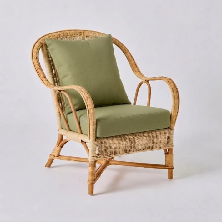 Fauteuil en rotin naturel esprit grand père Nantucket - T041 algue