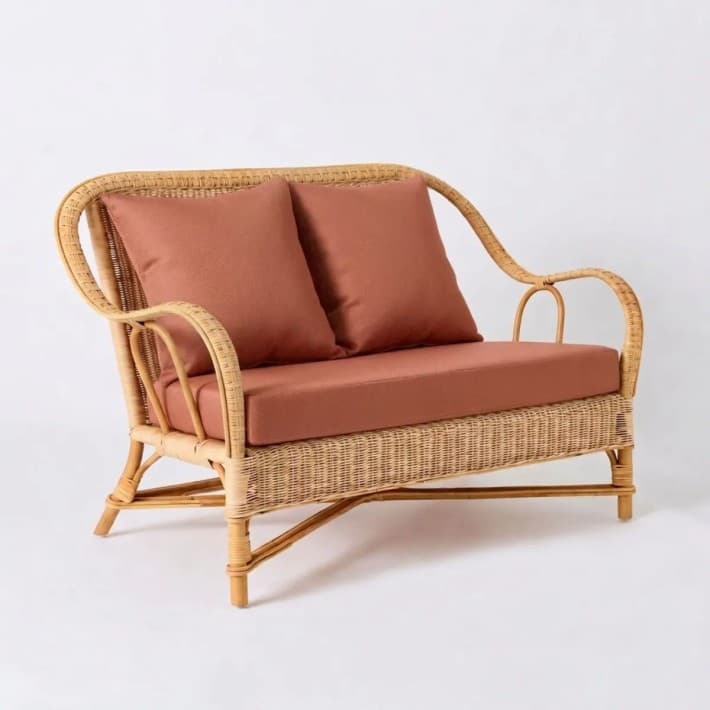 Canapé en rotin naturel Nantucket esprit grand père avec coussins - T043 terracotta