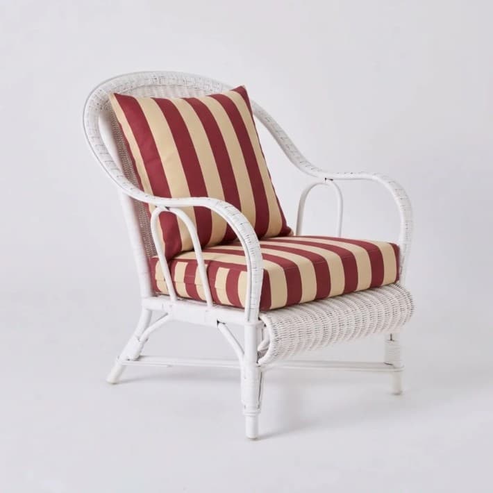 Fauteuil en rotin laqué blanc Primavera - T046 rayures bordeaux
