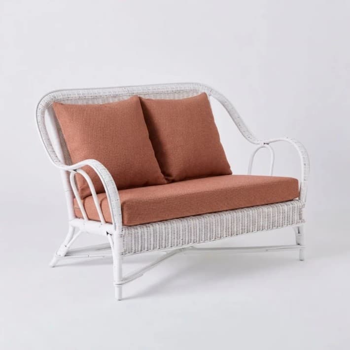 Canapé en rotin laqué blanc Primavera esprit grand-père avec coussins - T043 terracotta