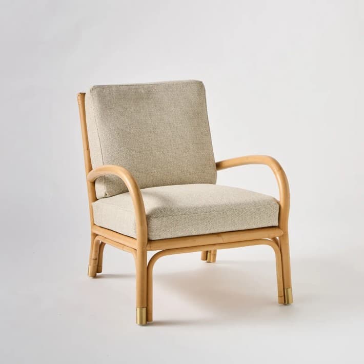 Fauteuil en rotin velours Riviera - gris chenille