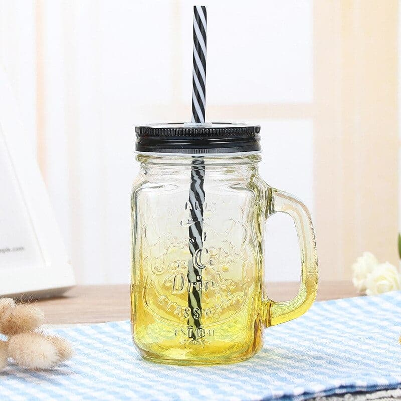 Mason Jar Avec Paille (Couleur: Jaune)