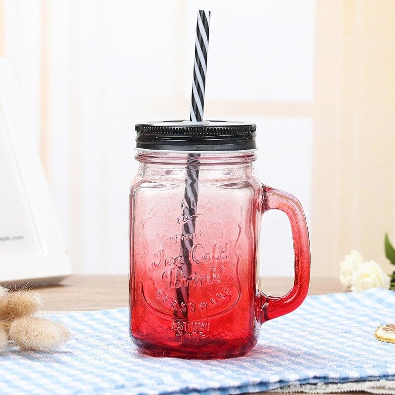 Mason Jar Avec Paille (Couleur: Rouge)