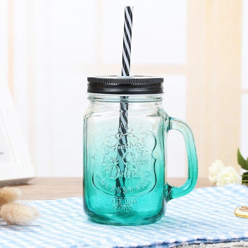 Mason Jar Avec Paille (Couleur: Vert)