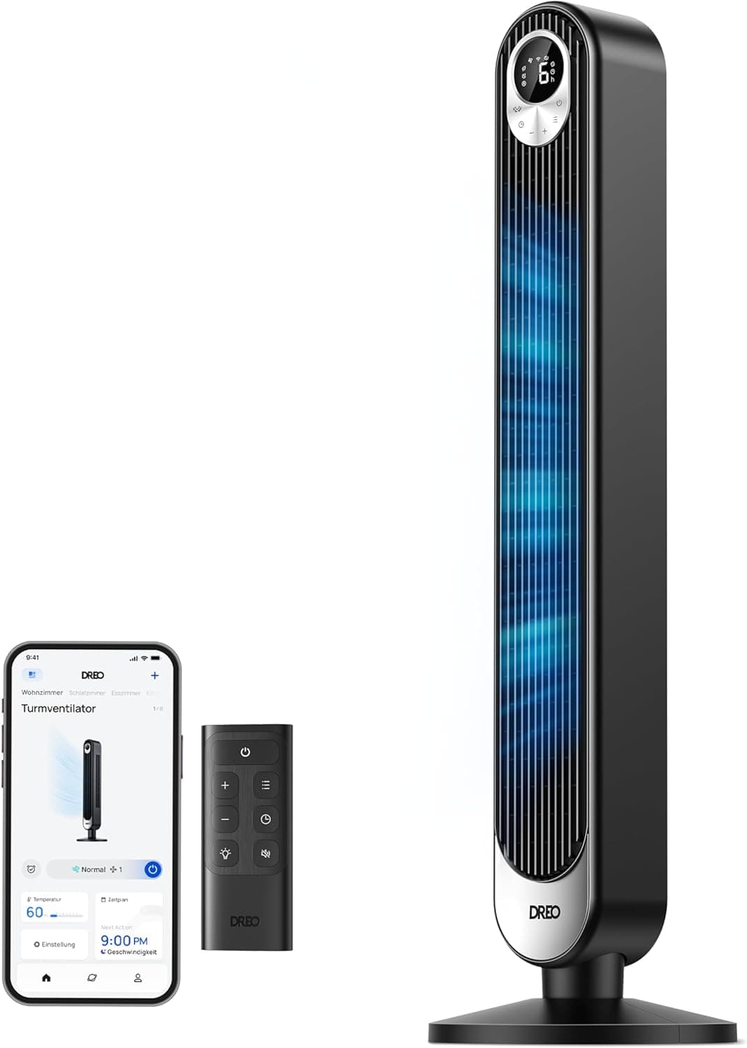 Ventilateur Colonne DREO Smart avec Alexa | 9 Vitesses | 106 cm | Ultra Silencieux | Télécommande