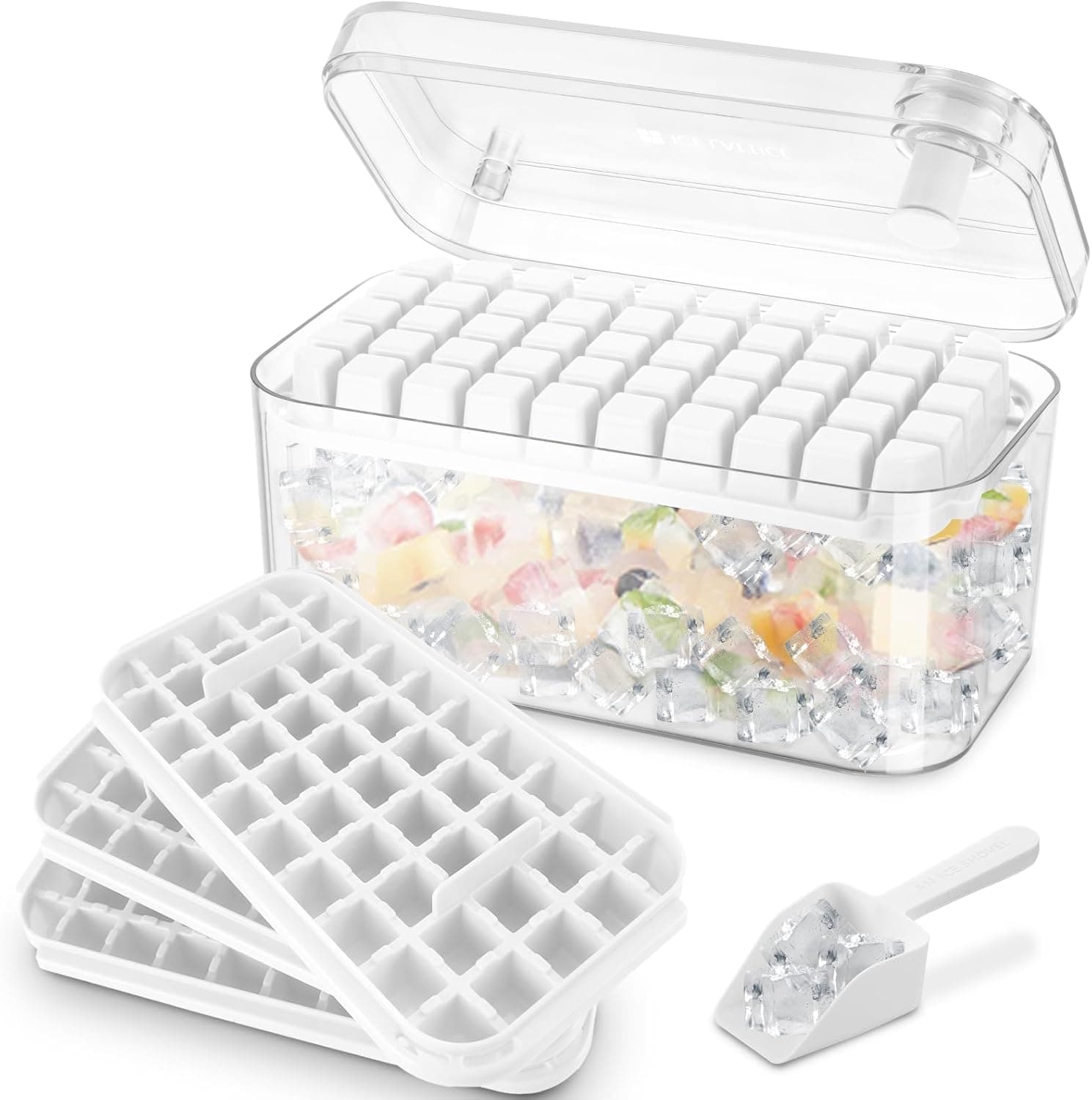 Bac à Glaçons 150 Cubes avec Couvercle, Seau et Pelle | Démoulage par Pression | Sans BPA