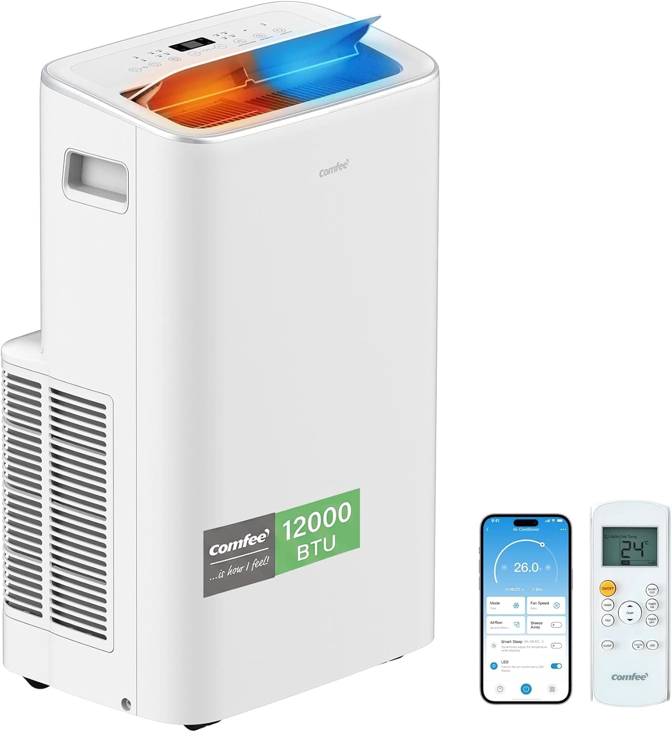Climatiseur Mobile COMFEE 12000 BTU 4-en-1 | Refroidissement, Chauffage, Déshumidification | Classe A