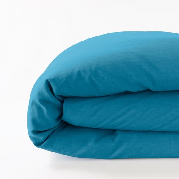 housse de couette lin bleu paon 240x220