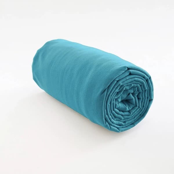 drap housse lin bleu paon 200 x 200 30 cm (matelas 25 + retour 5)
