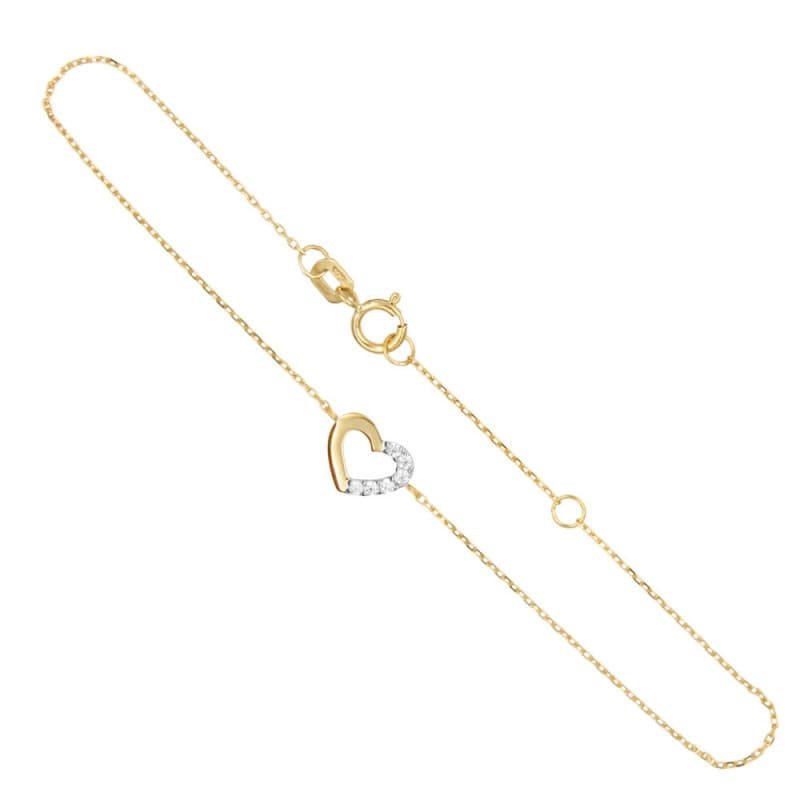 Bracelet Or Bicolore - Coeur Pavé de Zirconiums