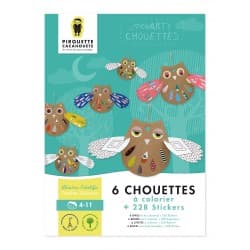 6 Chouettes à Colorier + 228 Stickers - Pirouette Cacahouète