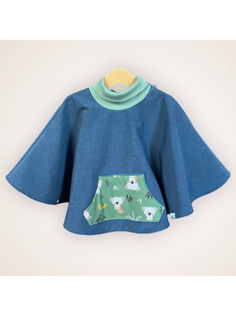 CHO bleu denim poche Coco - Poncho 6 mois - 4 ans
