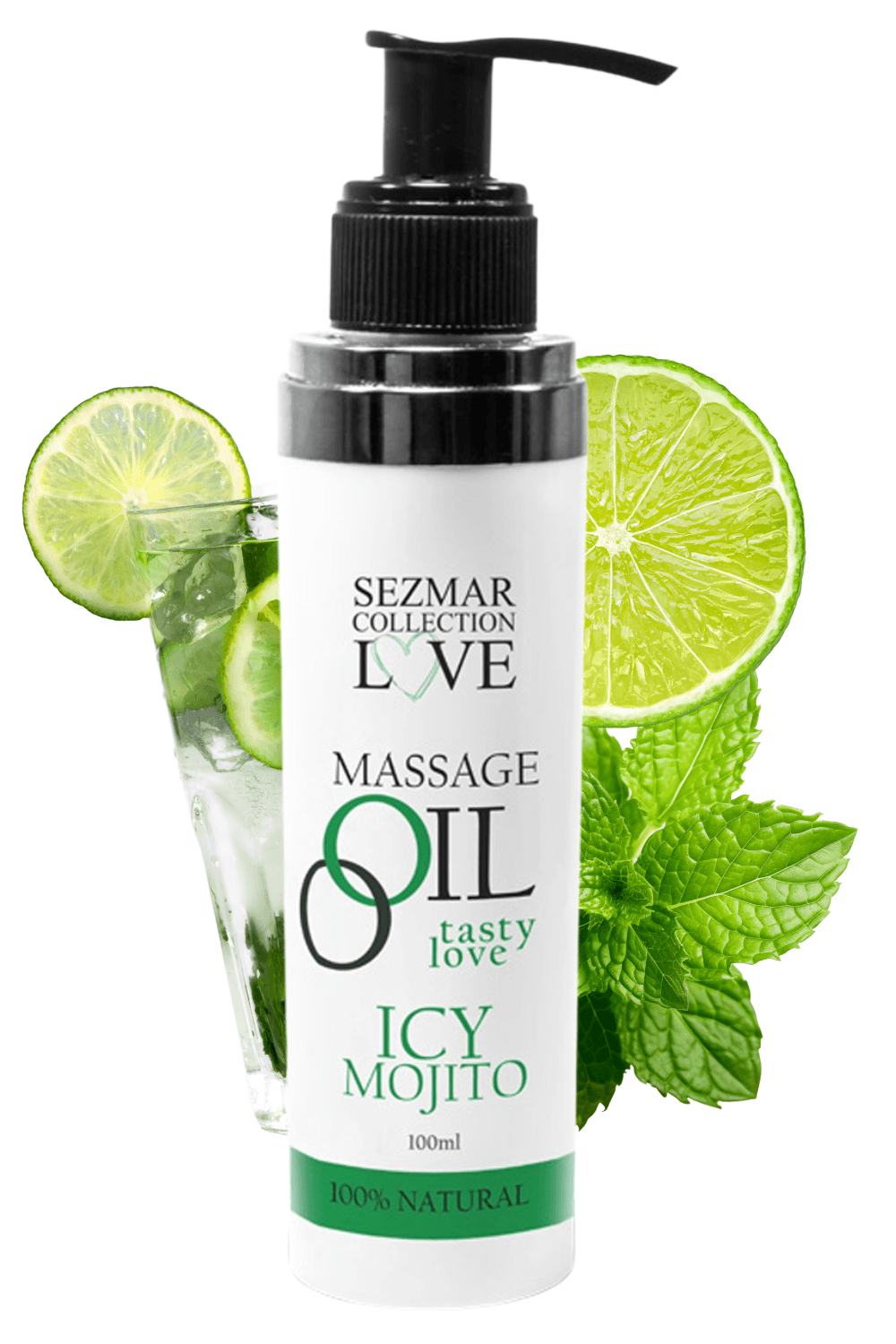 Huile de massage comestible mojito menthe 100% naturelle 100ml