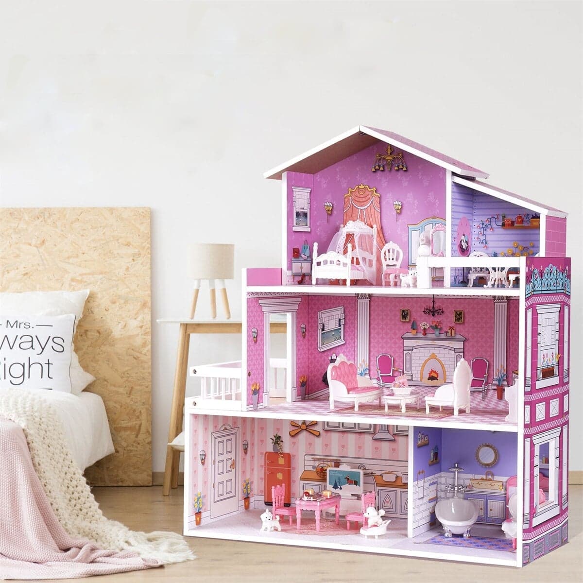 Maison Poupée en Bois Rose