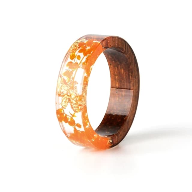 Bague en Bois Avec Résine Orange 6.5