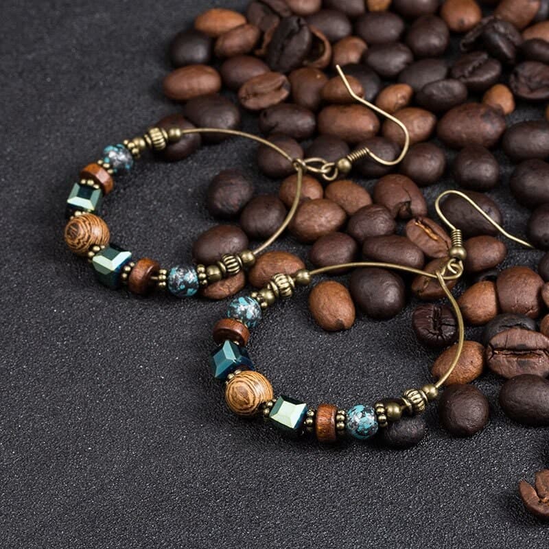 Boucles d'Oreilles Perle en Bois