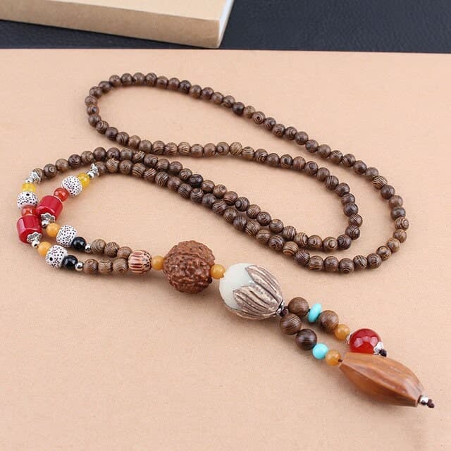 Collier en Perle de Bois Asiatique