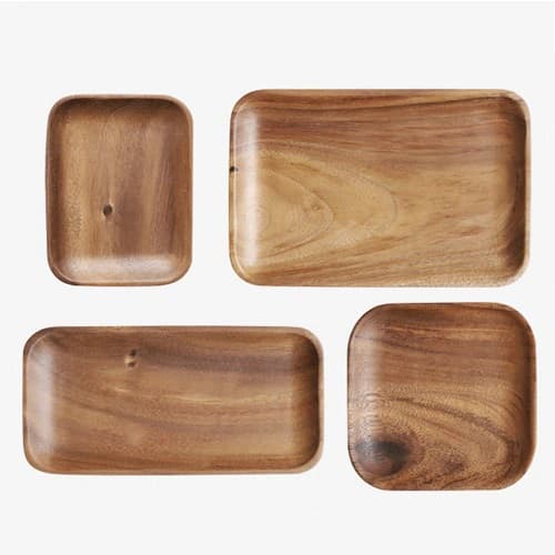 Lot d'Assiettes en Bois d'Acacia