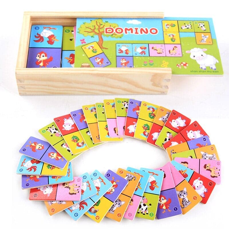 Jeu de Domino en Bois  Animaux