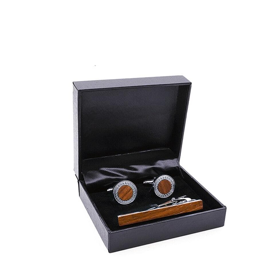 Boutons de Manchette et Pince de Cravate en Bois