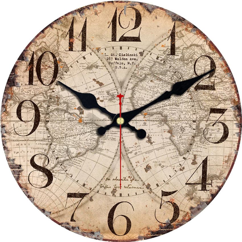 Horloge Murale en Bois Carte du Monde