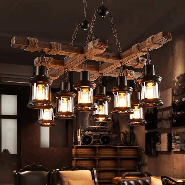 Lustre en Bois Vintage