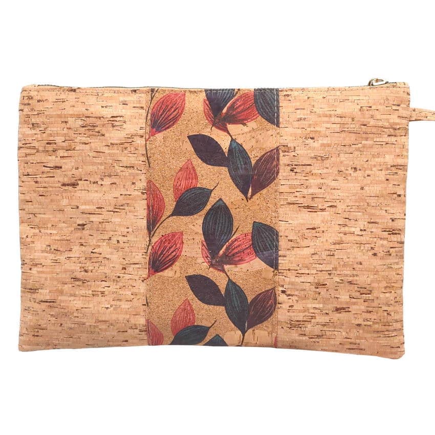 Pochette en liège avec des feuilles pour femmes
