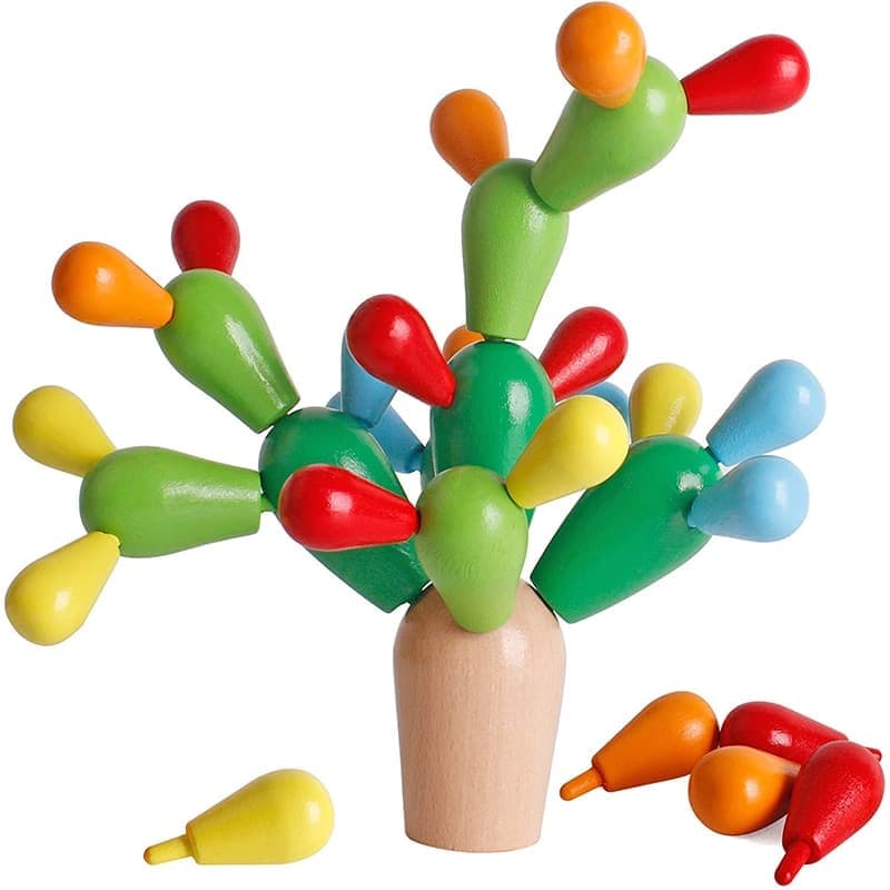 Jouet de construction Cactus en bois Montessori pour enfants