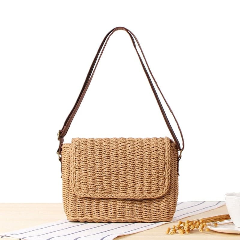 Sac à bandoulière en raphia pour femmes Marron
