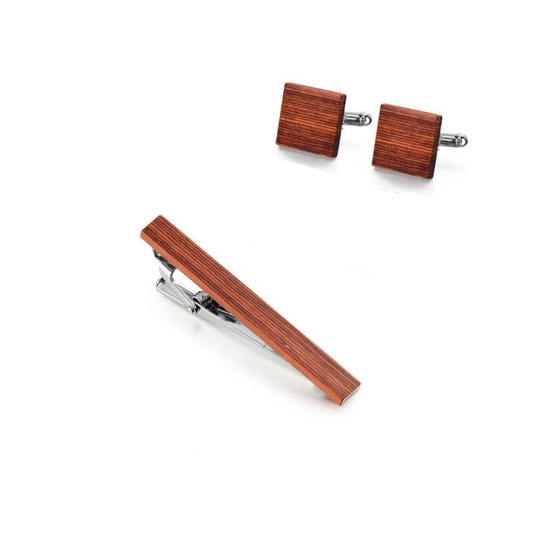 Ensemble de boutons de manchette et pince cravate marron en bois pour hommes