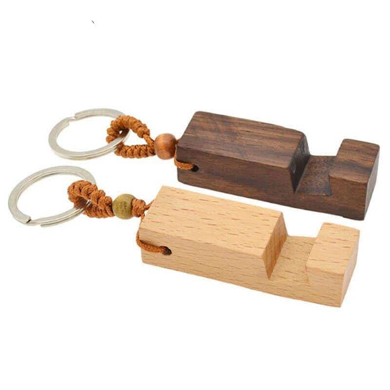 Porte-clés pendentif et support de téléphone en bois Beige