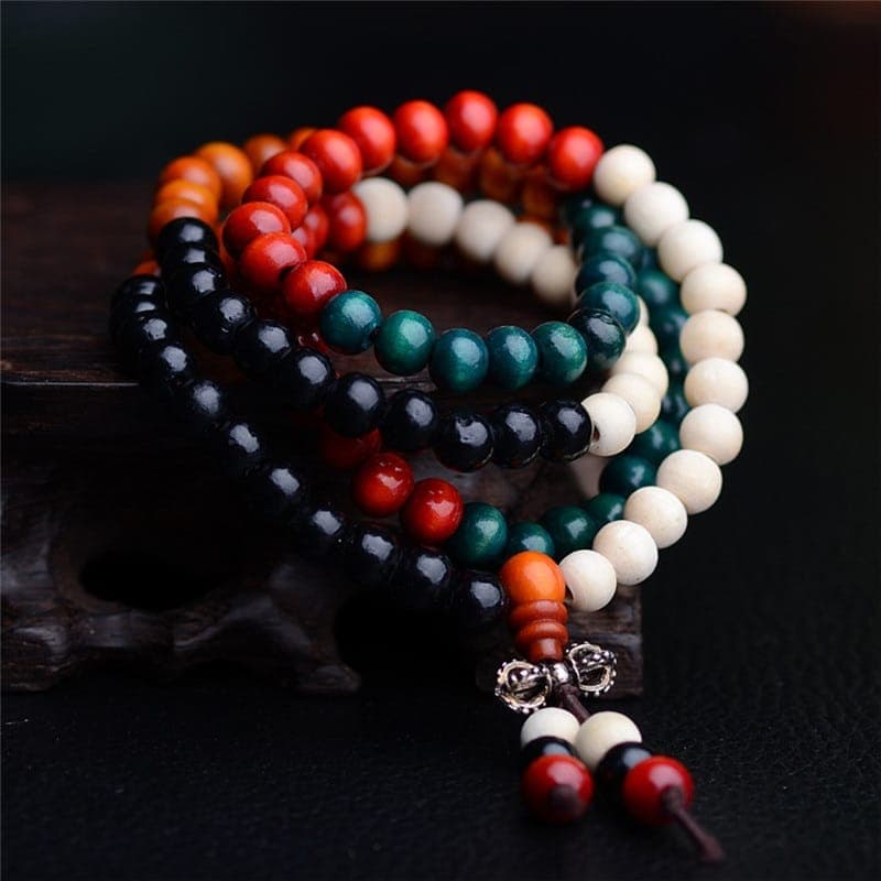 Collier bouddhiste en perles bois Rouge