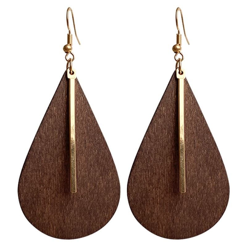 Boucles d'oreilles rondes bois en forme de goutte