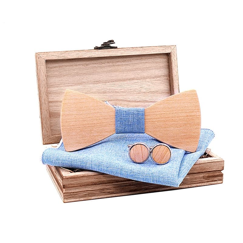 Ensemble de nœud papillon en bois bleu clair pour homme