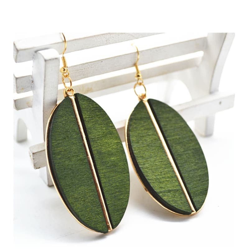 Boucles d'oreilles en bois vertes de forme ovale