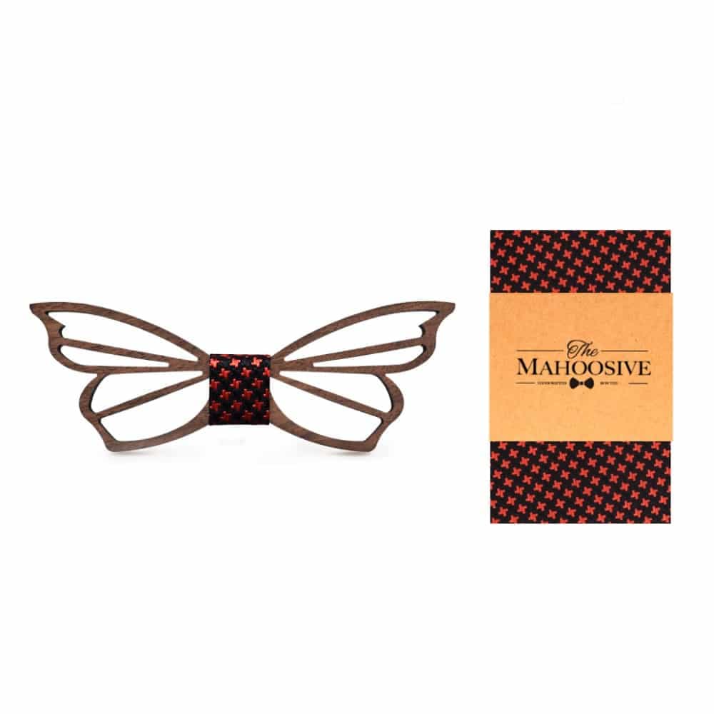 Noeud papillon en bois et mouchoir en tissu de haute qualité Blanc