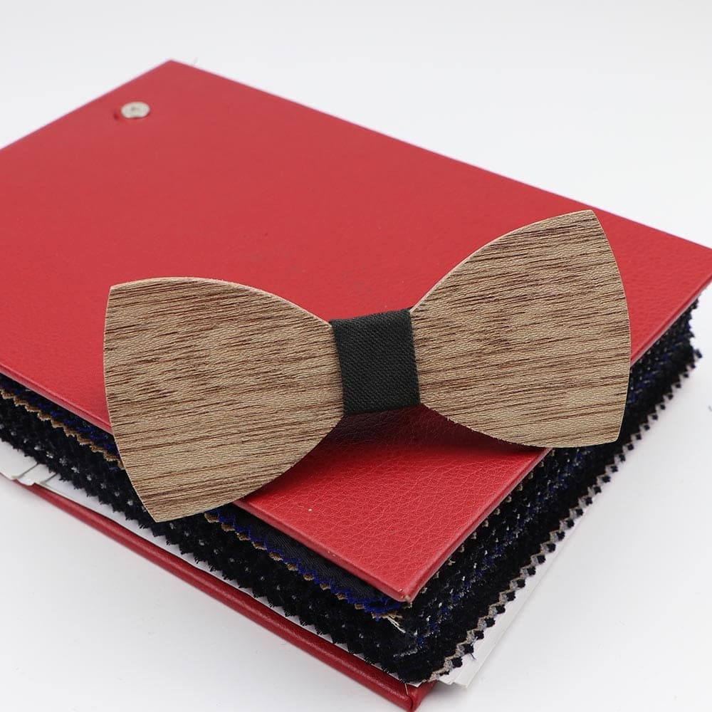 Noeud papillon en bois et tissu coloré pour homme Noir