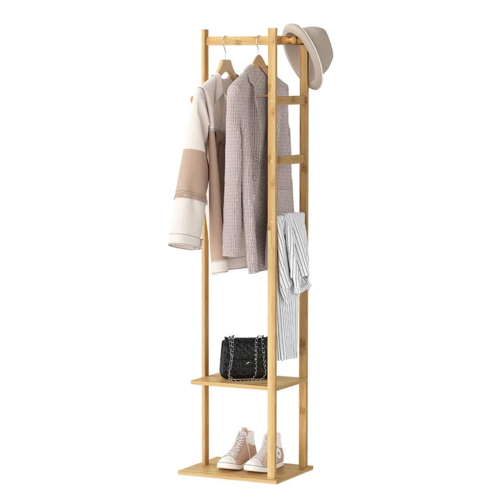 Porte-manteau en bois avec étagères pour rangement