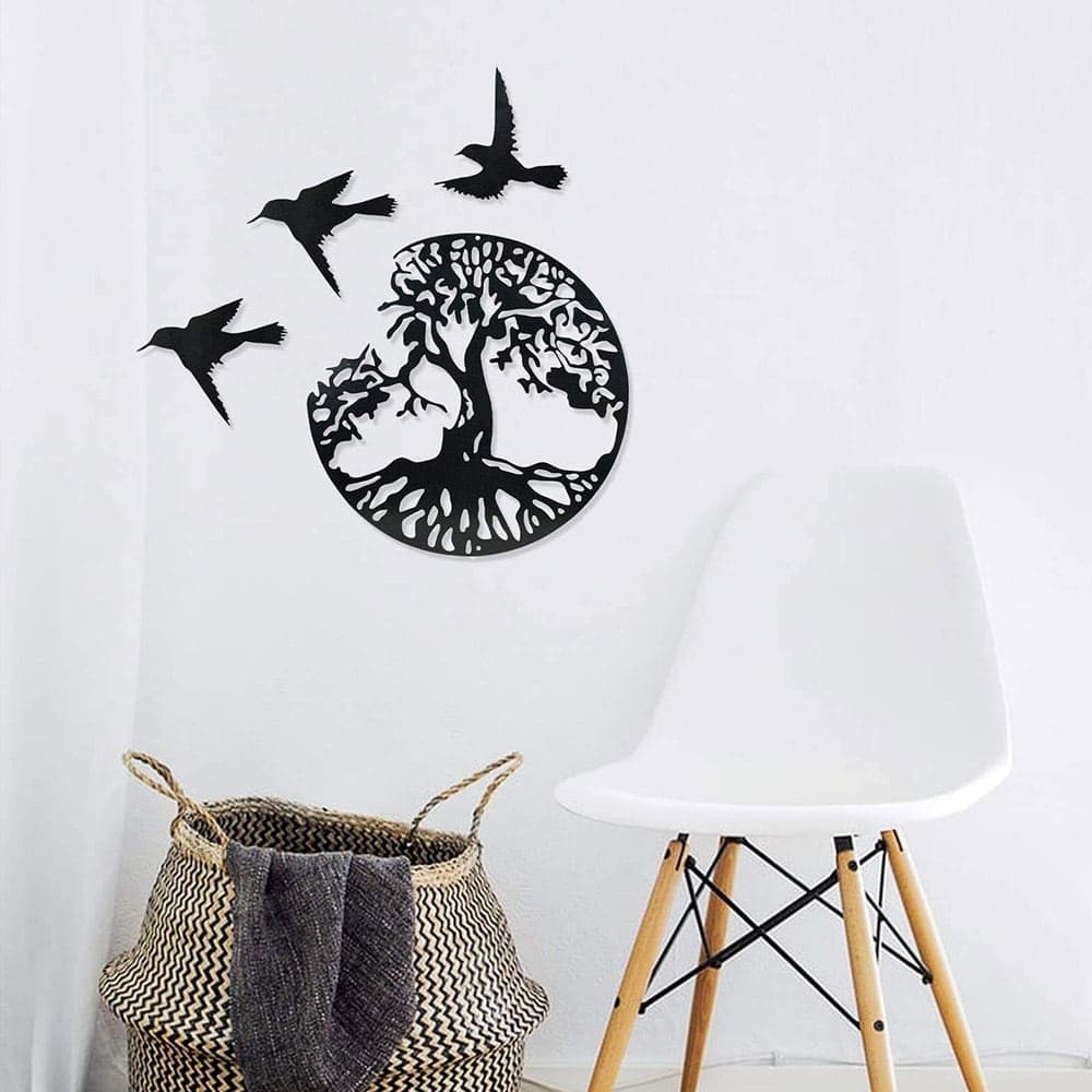 Arbre de Vie en Bois Mural et Noir
